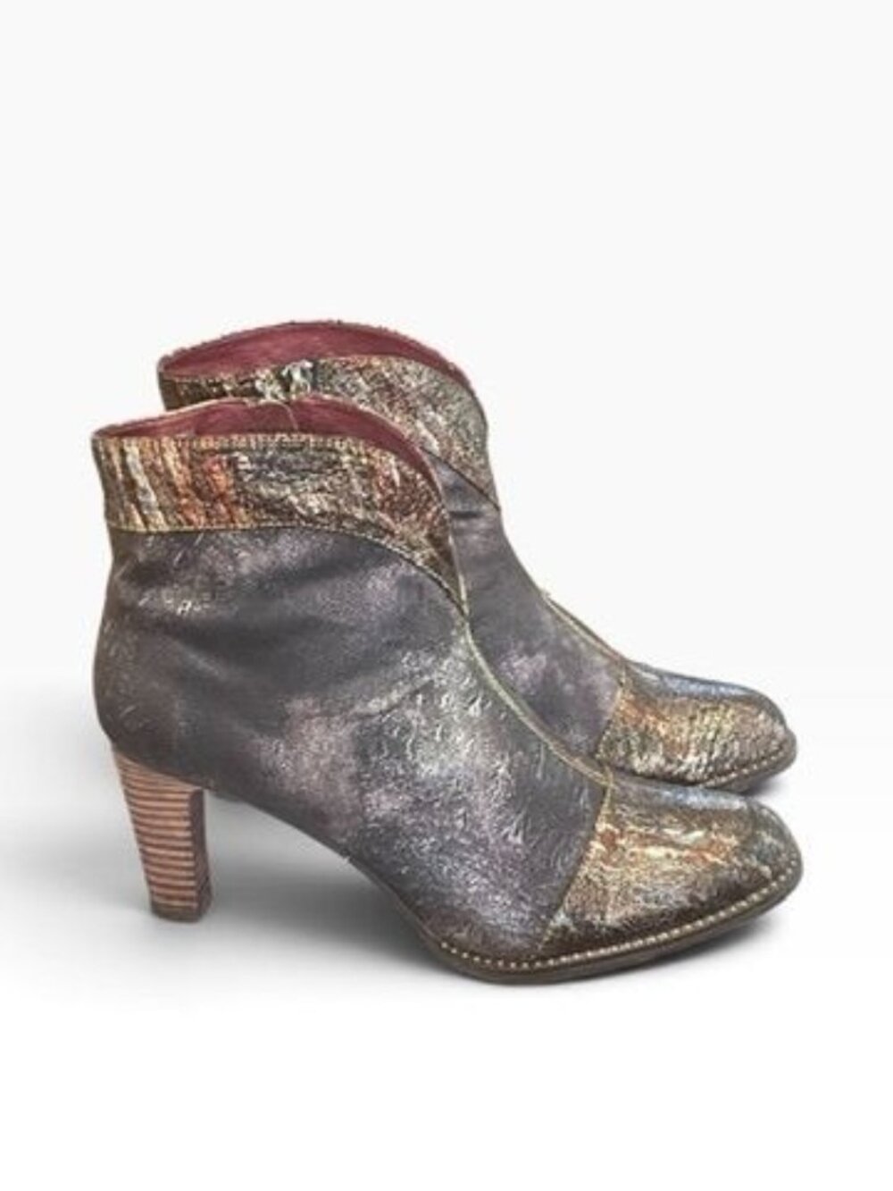 Spring Step LArtiste Eleni Metallic Leather Ankle Boots Size 42-10 USA Brown & G